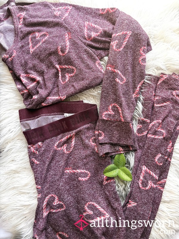 Victoria's Secret PINK Candy Cane Pajama Set In Plum Color