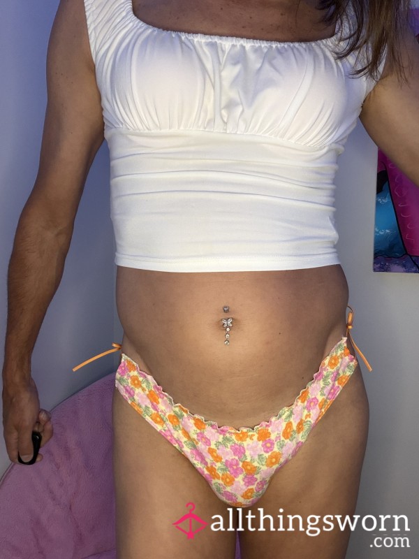 Victoria’s Secret Pink Flor*l Tie Side Ruffle Cotton Bikini