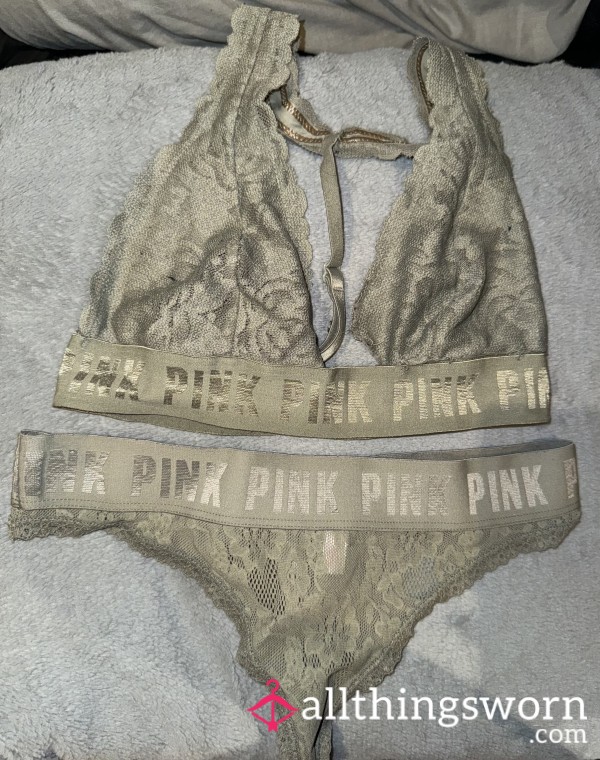 Victoria’s Secret PINK Khaki Green Bralette And Thong Set
