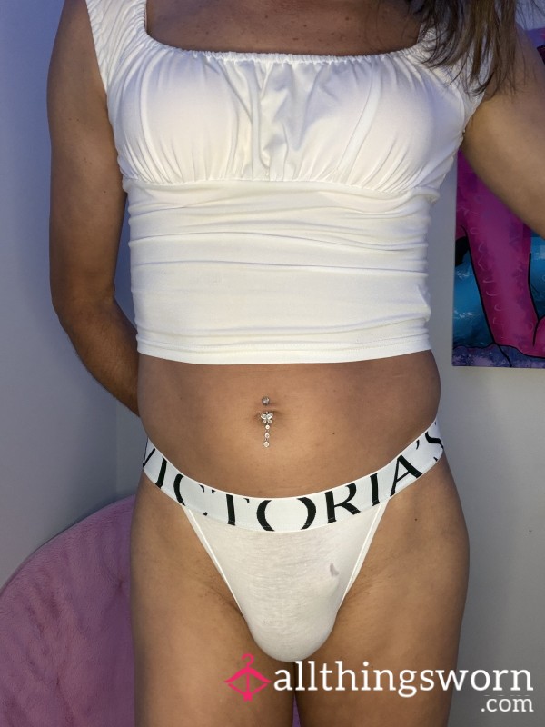 Victoria’s Secret Retro Logo 90s Brazilian Cut White Cotton String Bikini