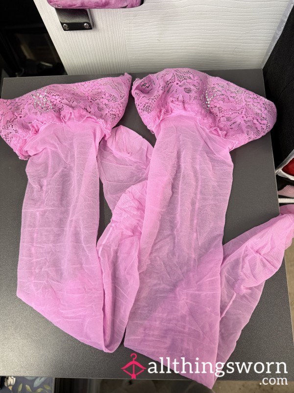 VICTORIAS SECRET WORN PINK STOCKINGS