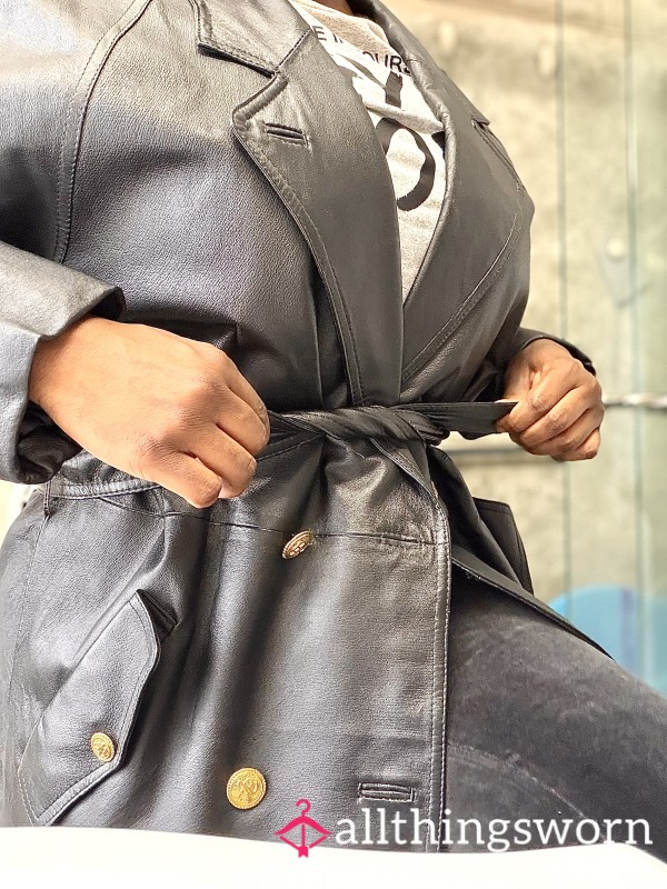 Vintage 1980s Atlantic Beach 100% Genuine Leather Trench Coat