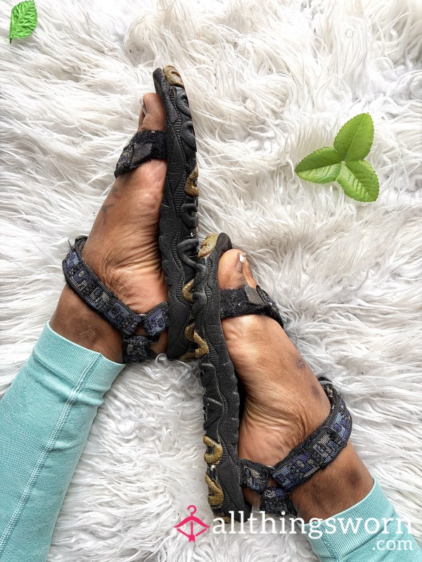 Vintage 1990s Teva Terradactyl Sandals Featuring. Sun And Moon Strap Pattern