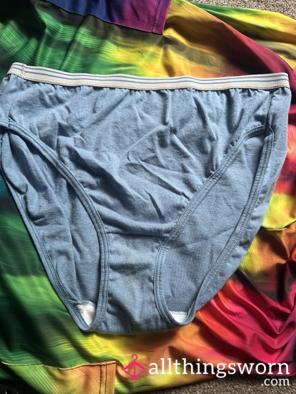 Vintage-Inspired Light Blue Cotton Briefs With Striped Waistband