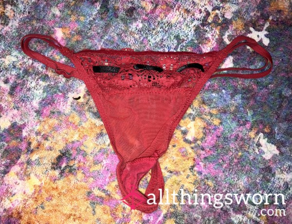Vintage Red And Black Lace G String