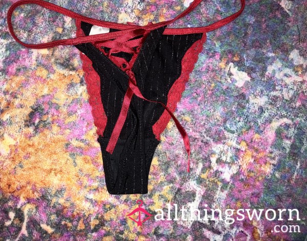 Vintage Red Lace Up G String