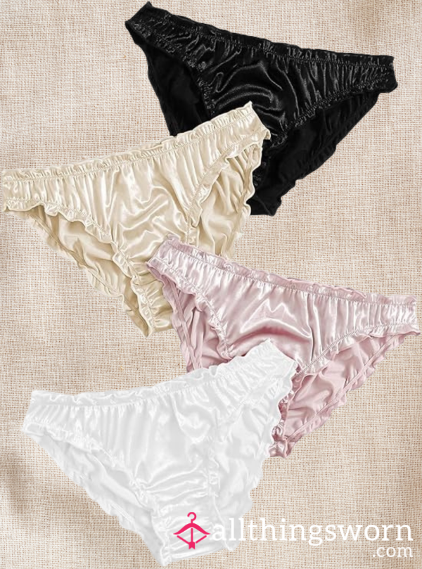 Vintage Styled Ruffle Satin Panties (Four Colors, Your Choice!) Worn By Tgirl Dani Tempest