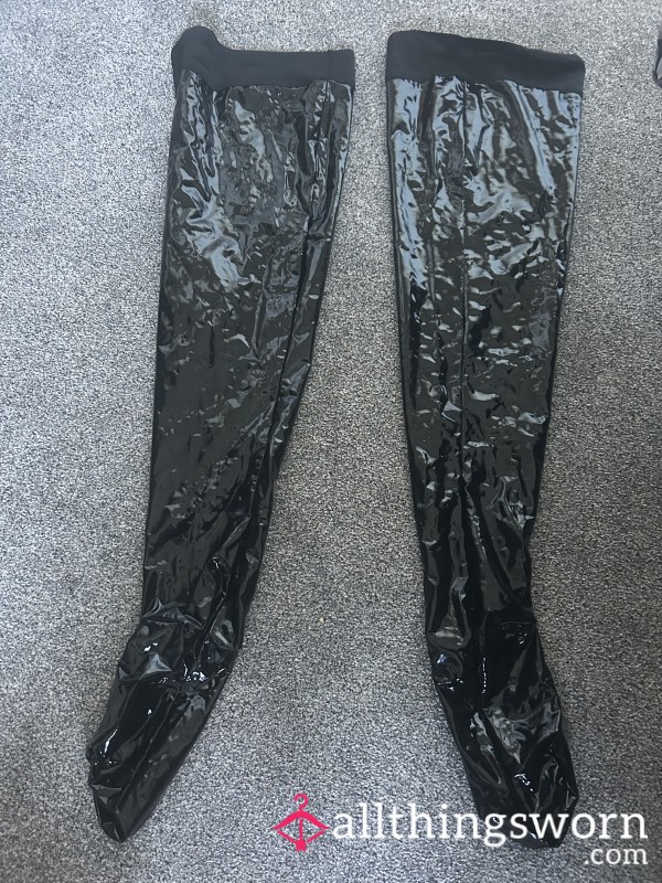🖤 Slick, Shiny & Seductive – Worn Over The Knee Vinyl Stockings 🖤