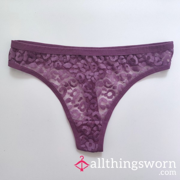 Violet Purple Leopard Lace Thong