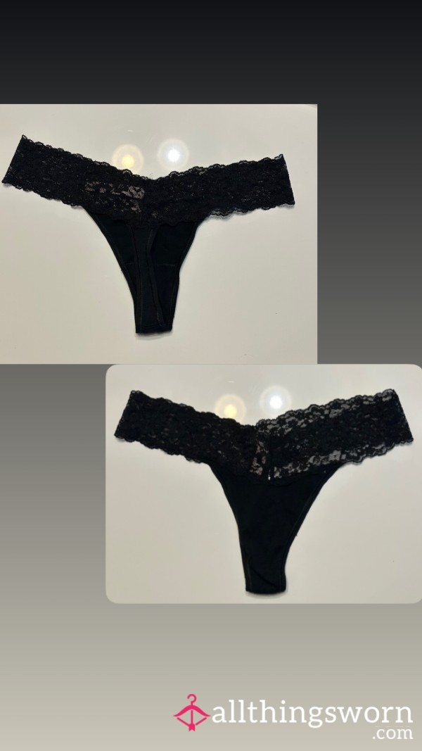 VS Black Lace And Cotton Thong