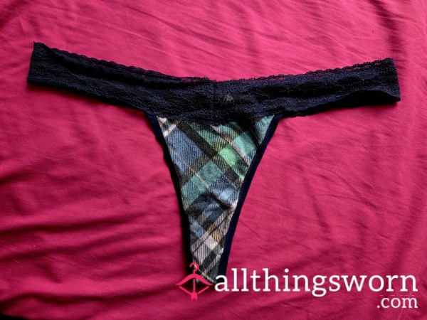 VS Navy Blue Plaid Low-rise Thong
