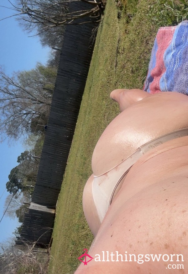 VS Nude Thong Being Worn While All Oiled Up From Tanning🥰💛