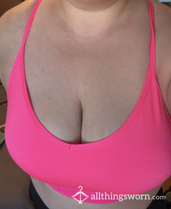 VS PINK ACTIVE Neon Pink Sports Bra W/ Logo Band XXL 💕