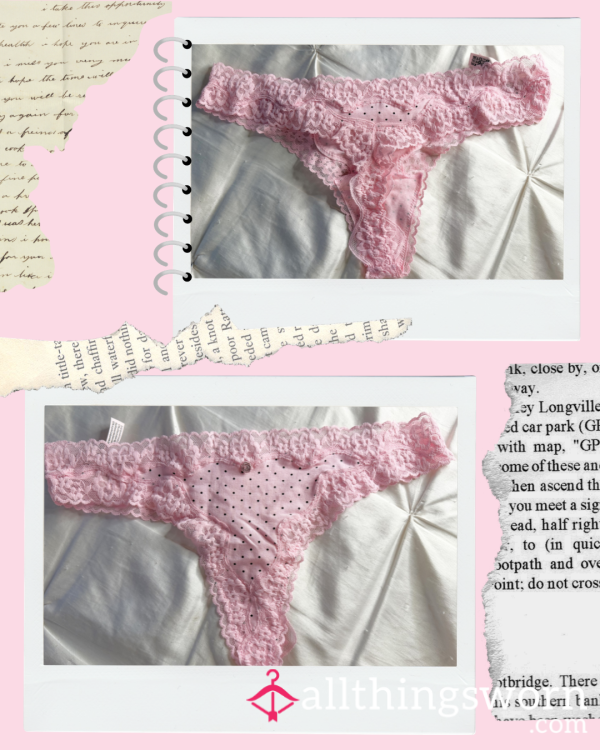 VS Pink And Black PolkaDot Lace Thong