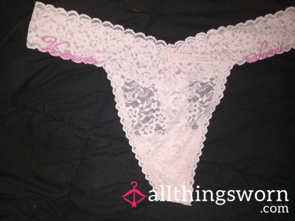 Vs Light Pink Embroidery Lace Thongs