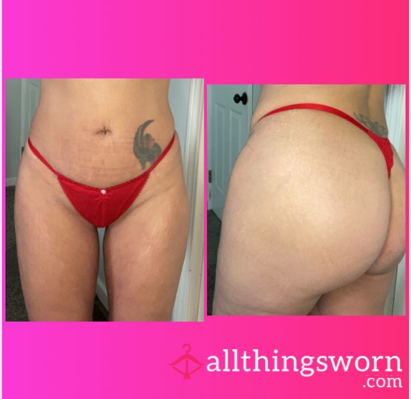 VS PINK Red Cotton V-String Thong