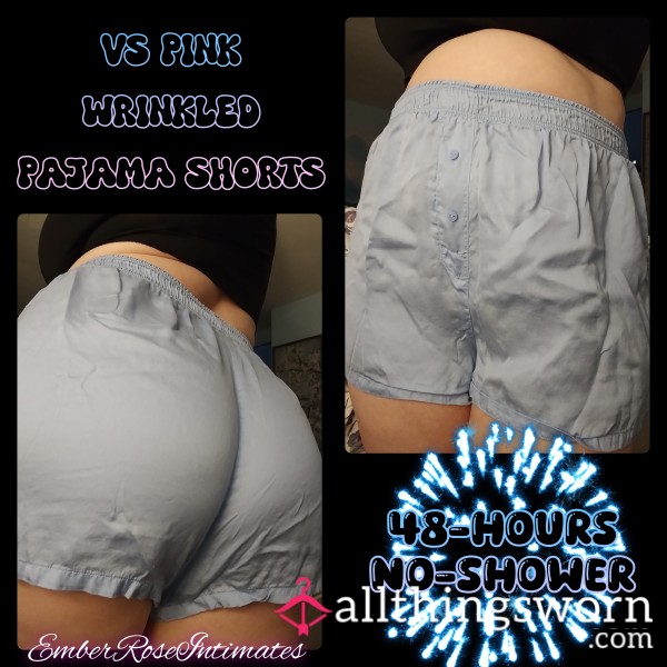 VS PINK Wrinkled Light Blue Lyocell Pajama Shorts
