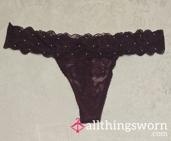 VS Plum Lace Thong W/ Studded Waist
