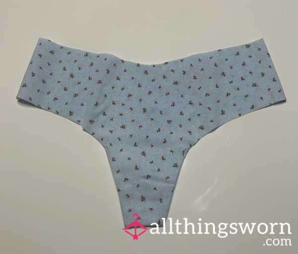 VS Seamless Light Blue Flor*l Print Thong