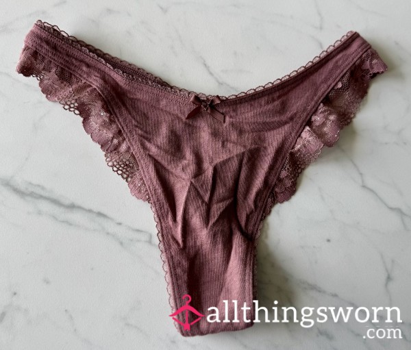 VS Stretch Cotton Lace-Trim High-Leg Scoop Thong