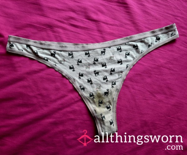 VS Well Worn White Cotton Reindeer Thong