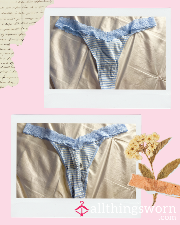 VS White And Blue Striped Thong