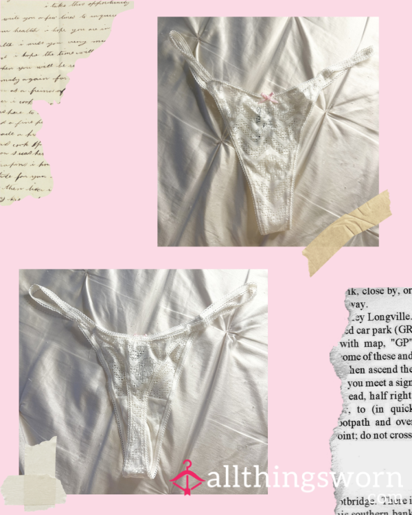 VS White Lace Bow Thong