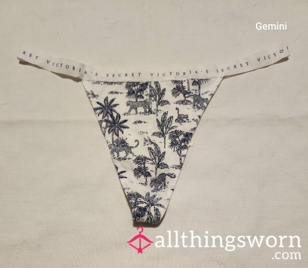 VS White With Blue Jungle Print G String