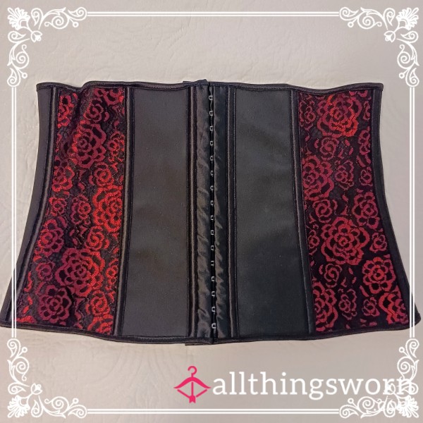 🌹Waist Cincher Corset🌹Thick & Firm🖤Black With Embroidered Red Roses🌹