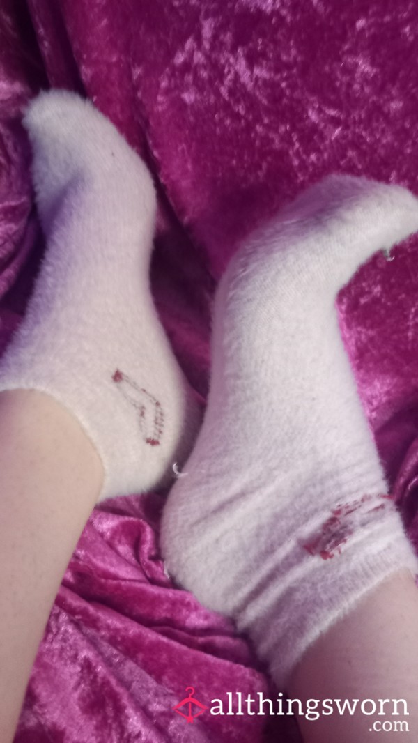 Dirty Warm Fuzzy White Socks With Heart