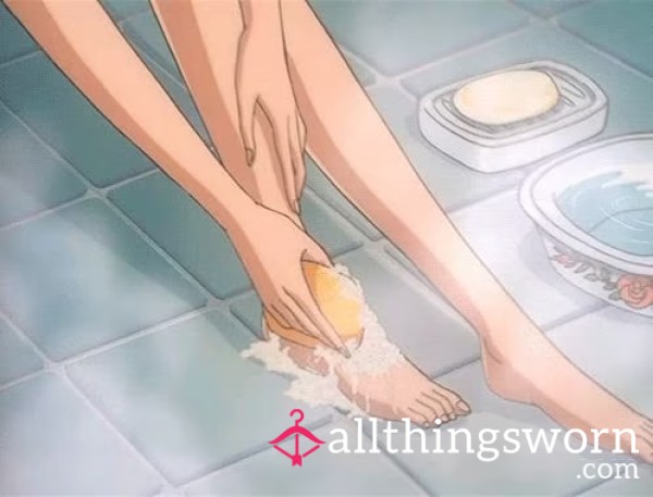 Washing My Feet; Scrubbing, Lathering, Fingering And Jerking Off Feet Close Up