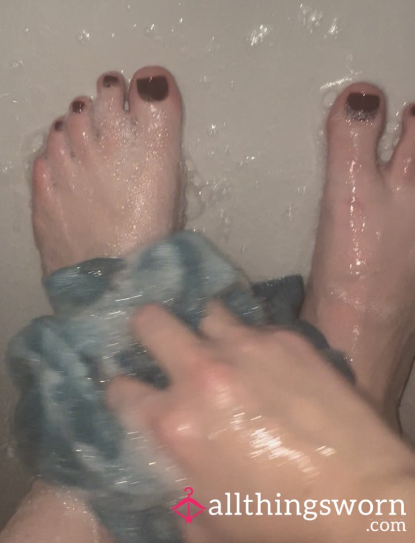 Washing My Feet With A Soapy Loofah