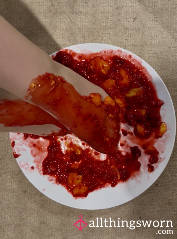 Watch Me Destroy This Fruit With My Feet And Stockings