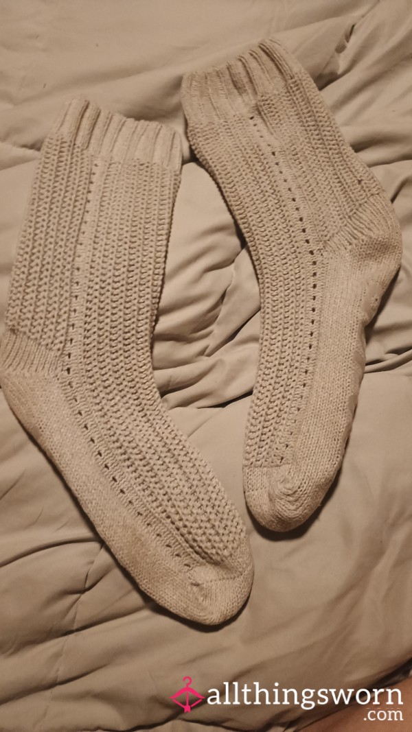 Wearing My Grey Knit Socks And Pjs