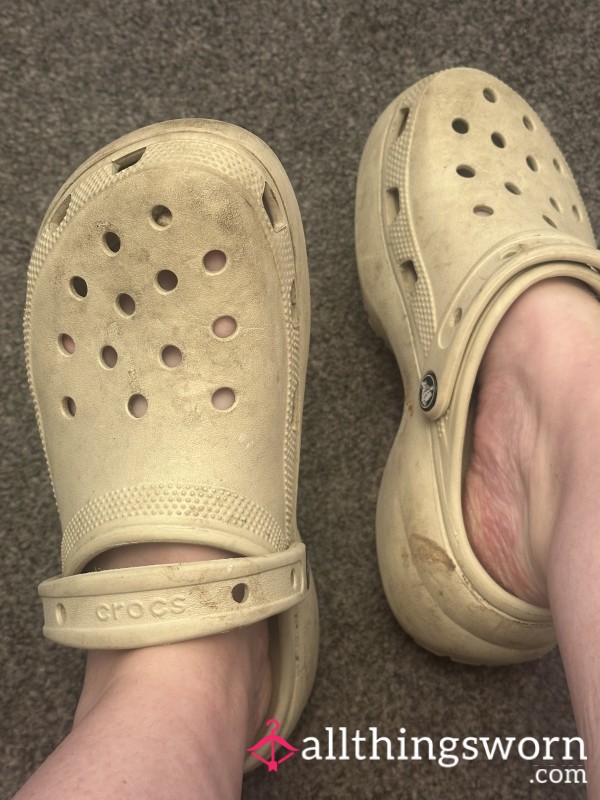 Wedged Crocs Worn With And Without Socks