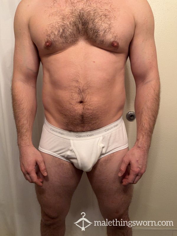 Week-long Worn White Briefs, Large, Calvin Klein, Worn Throughout Day Including Gym And Work