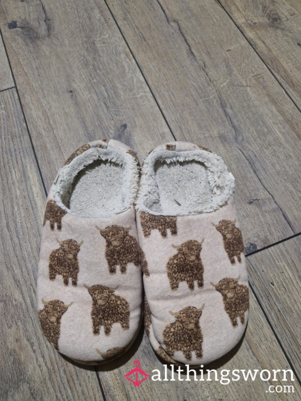 Well Loved And Worn Highland Cow Slippers