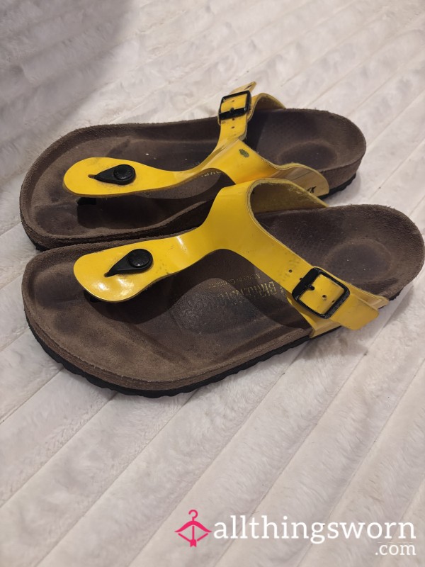 Well Loved Birkenstock Sandals, Yellow Patent, Size 40EU
