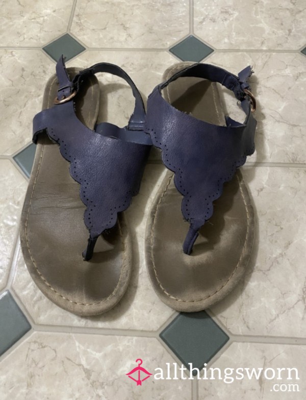 Well-Loved Blue Scalloped Sandals | Custom Worn Before Shipping