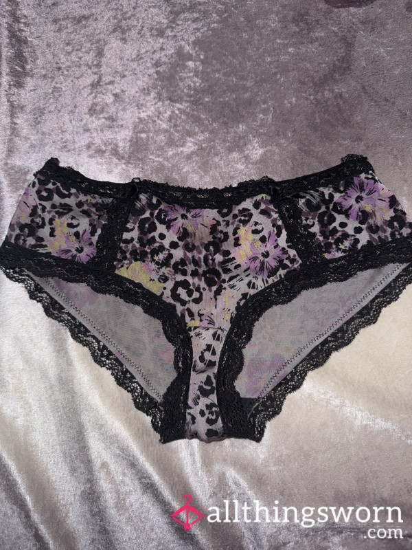 Well Loved Leopard Print Black Flor*l Panties