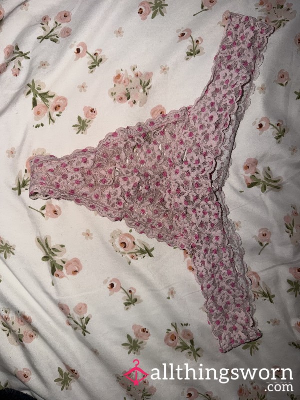 Well Loved Pink Polka Dot Lace Thong