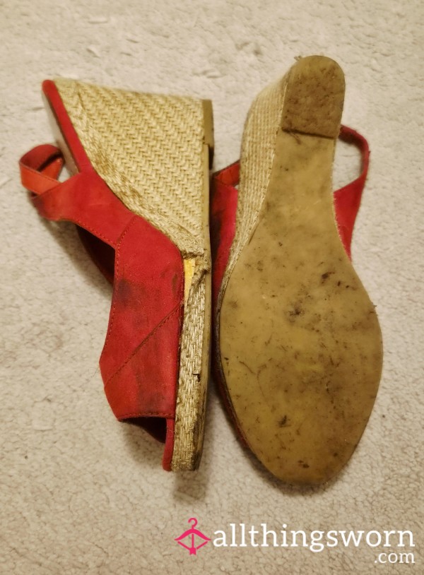 Well Loved Red Carvella Wedges