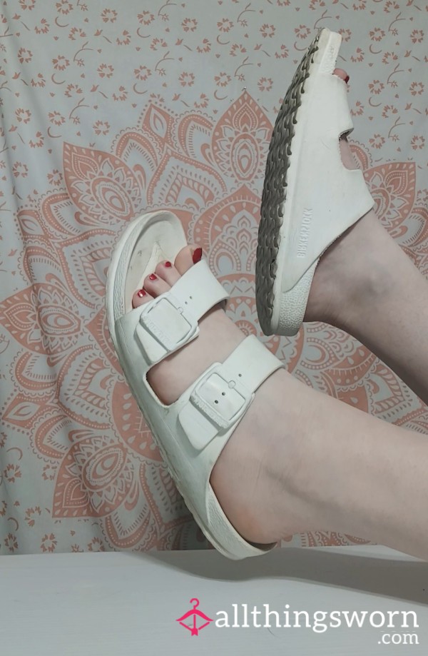 Well-Loved White Birkenstock Sandals – Extra Crunchy Summer Edition