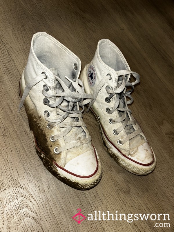 Well-Loved White High Top Converse – $115