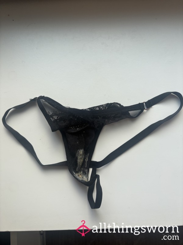 Well Used Black Lace G String Thong