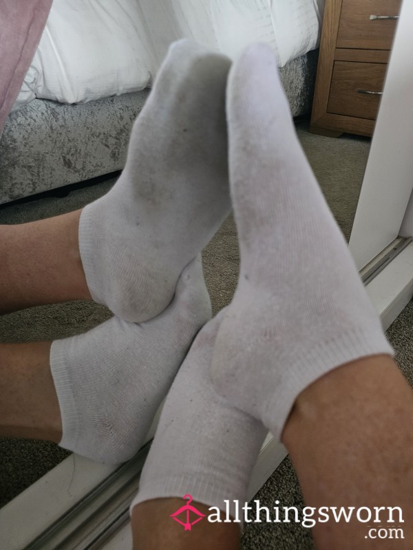 Well-used In The Gym And On Walks, White Trainer Socks, Stinky And Dirty 💬 Price Includes 1 Day Wear When Purchased