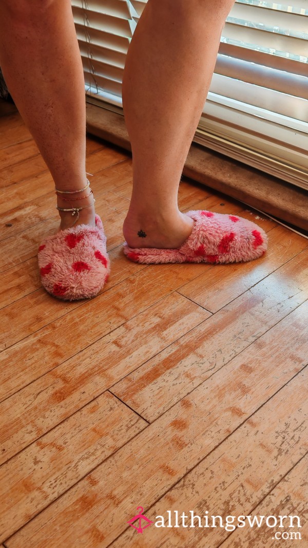 Well Used Pink Heart Slippers