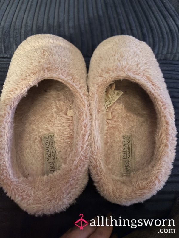 Well Used Loved Pink Fluffy Slippers