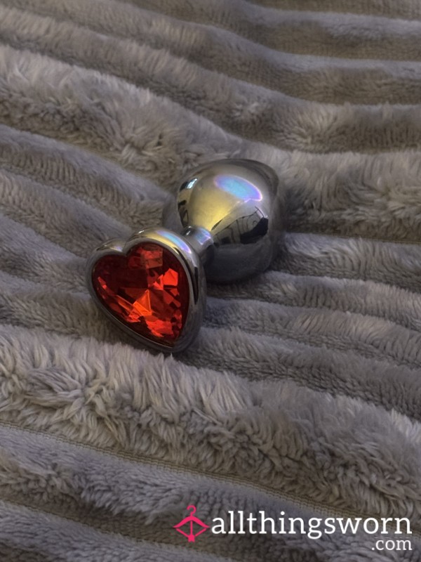 Well Used Metal Red Heart Bejewelled Metal Bu*t Plug