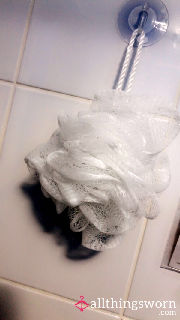 WELL-USED WHITE SHOWER LOOFAH